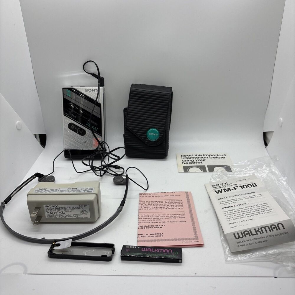 RARE SONY Walkman WM-F100II FM (Works) Cassette (NG) Player Headphones Case READ